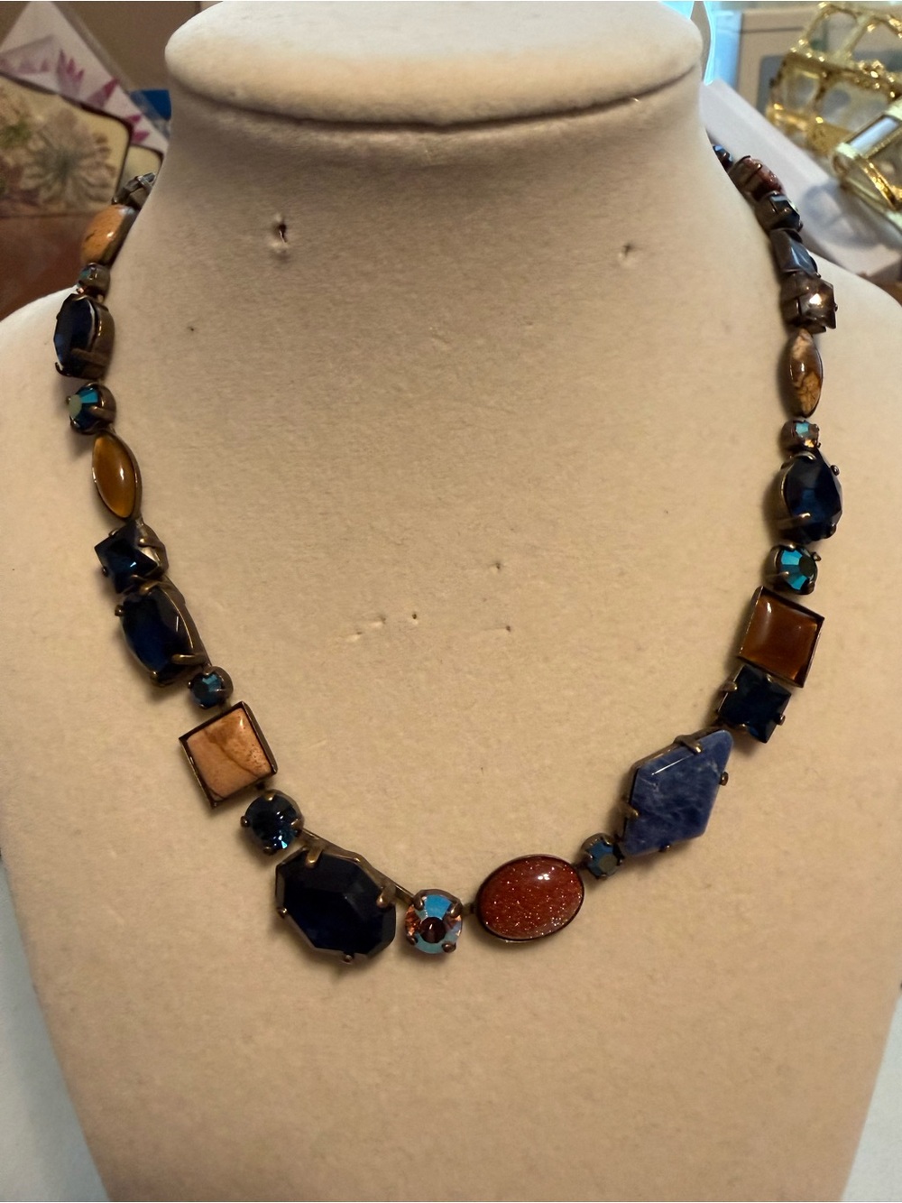 Sorrelli signed multi-stone mixed crystal statement necklace vintage style